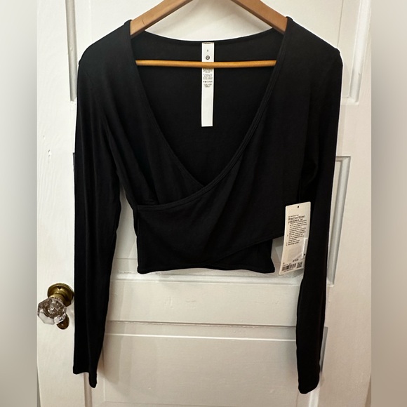 Lululemon Wrap-Front Ribbed Long-Sleeve Top Black Sz 8 - Picture 4 of 6